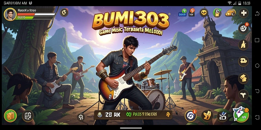 Tangkapan layar menunjukkan gameplay seru BUMI303 dengan melodi yang menari.