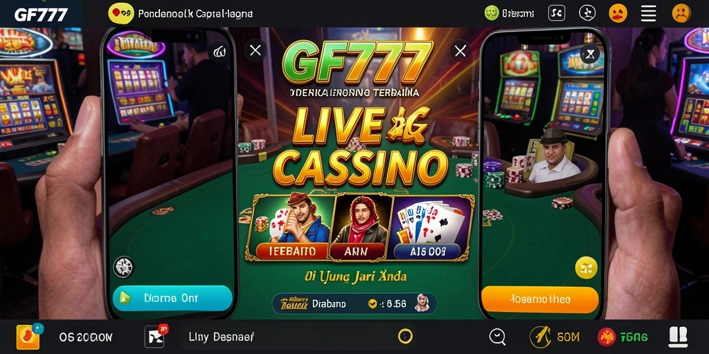 Screenshot gameplay Live Casino GF777 menampilkan dealer dan pemain yang berinteraksi langsung.