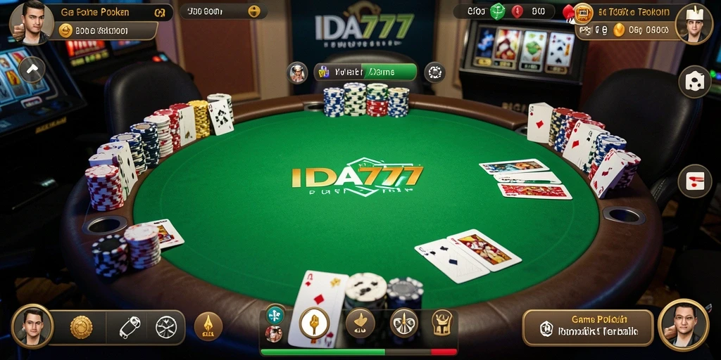 Tampilan layar utama IDA777 dengan suasana permainan Poker yang menegangkan.
