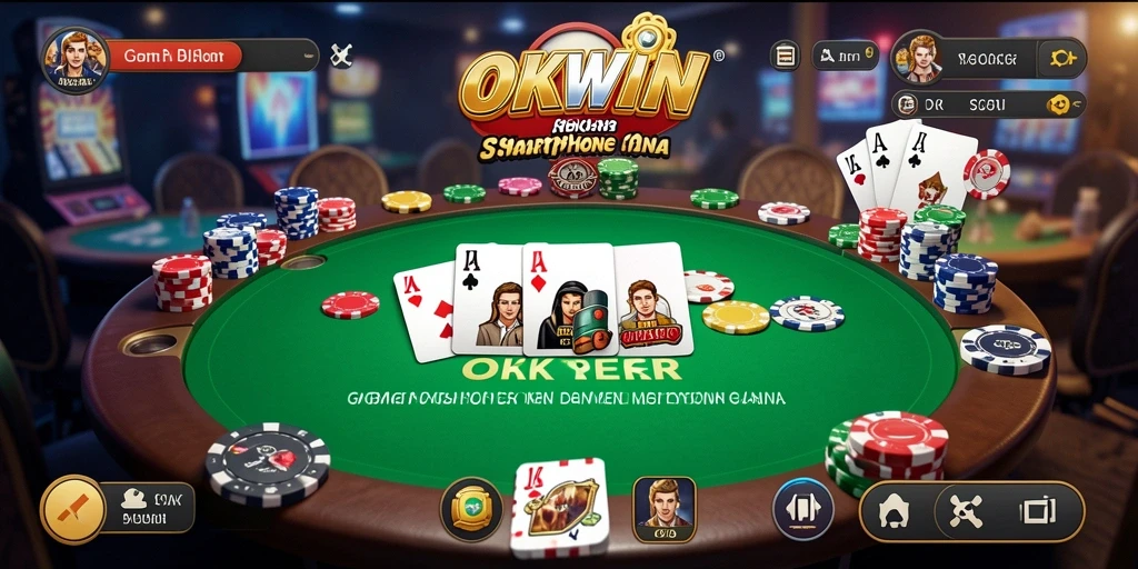 Tampilan utama OKWIN menampilkan gameplay seru Poker di smartphone.