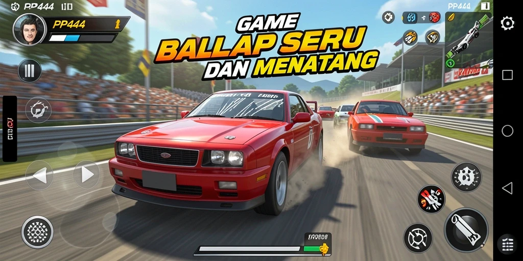 Tampilan gameplay PP444 yang mendebarkan saat balapan.
