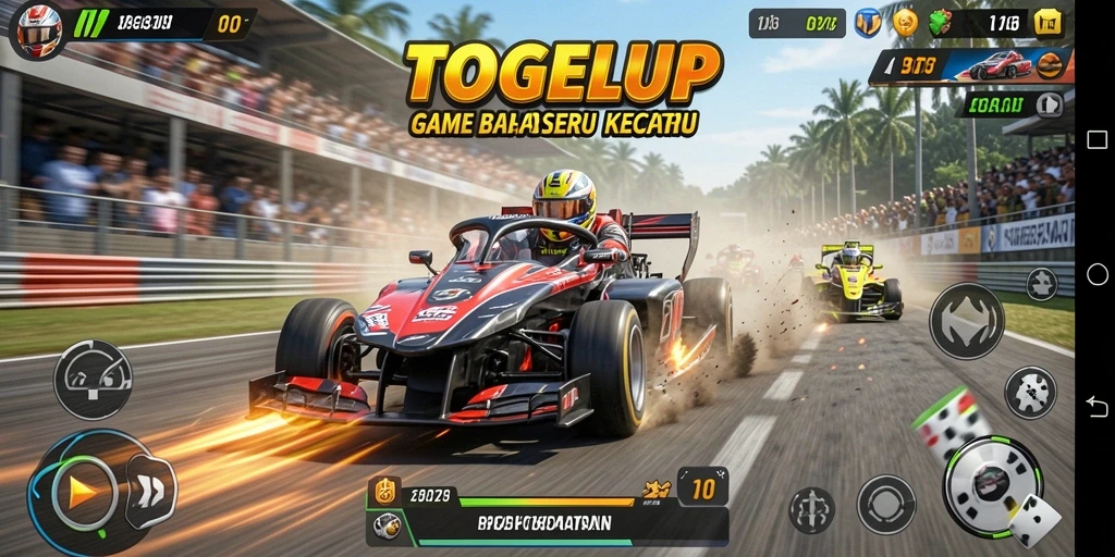 Tangkapan layar gameplay TOGELUP yang menampilkan aksi balap yang mendebarkan.